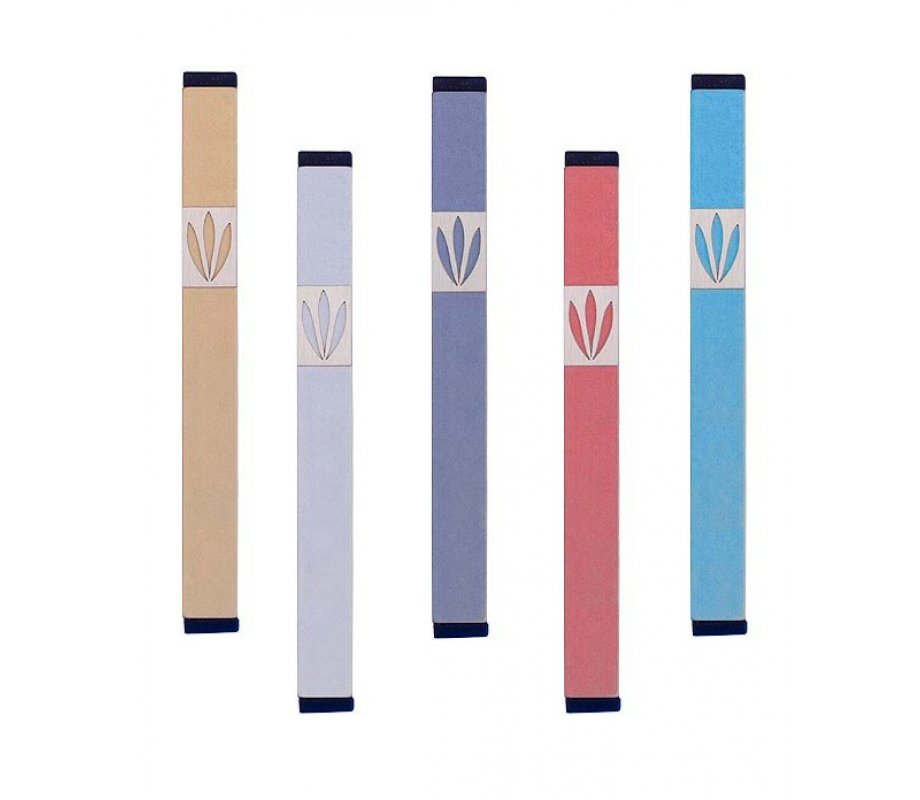 Mezuzah Case with Shin of Three Leaves, Light Colors at 7 Inches Height - Agayof