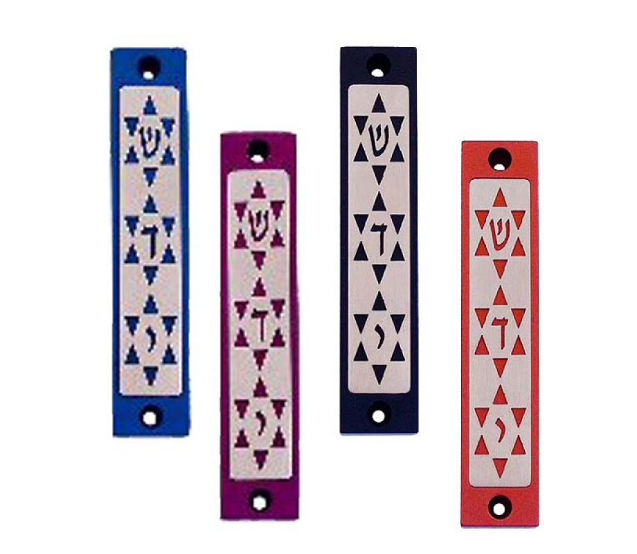 Mezuzah Case with Three Stars of David in Dark Colors, 4 Inches Height - Agayof