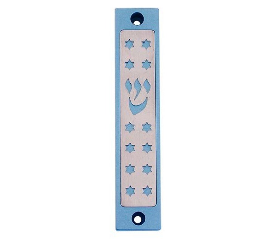 Mezuzah Case with Twelves Stars of David in Light Colors, 4 Inches Height - Agayof