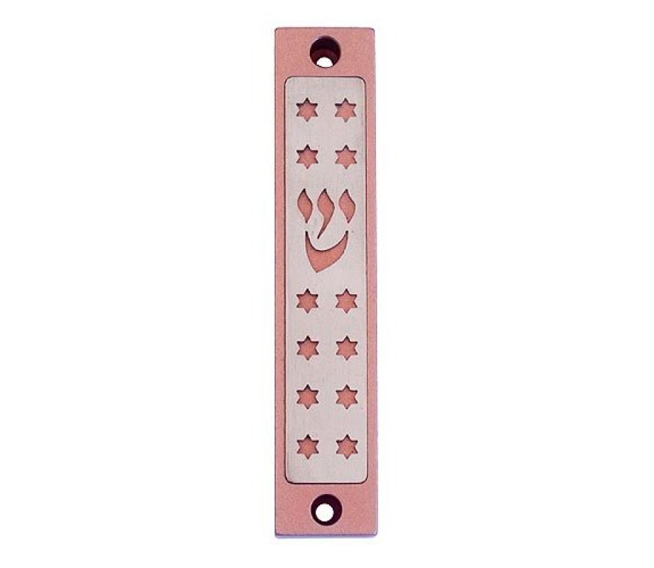 Mezuzah Case with Twelves Stars of David in Light Colors, 4 Inches Height - Agayof