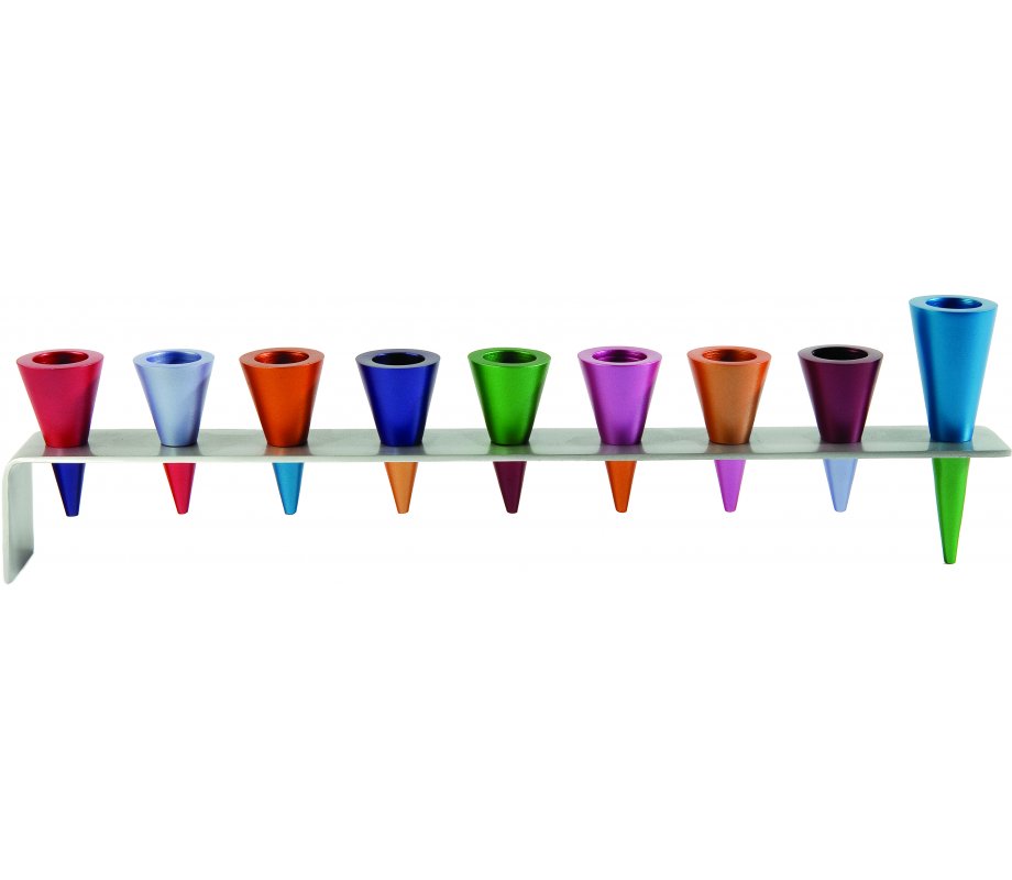 Multicolored Anodized Aluminum Cones Hanukkah Menorah - Yair Emanuel