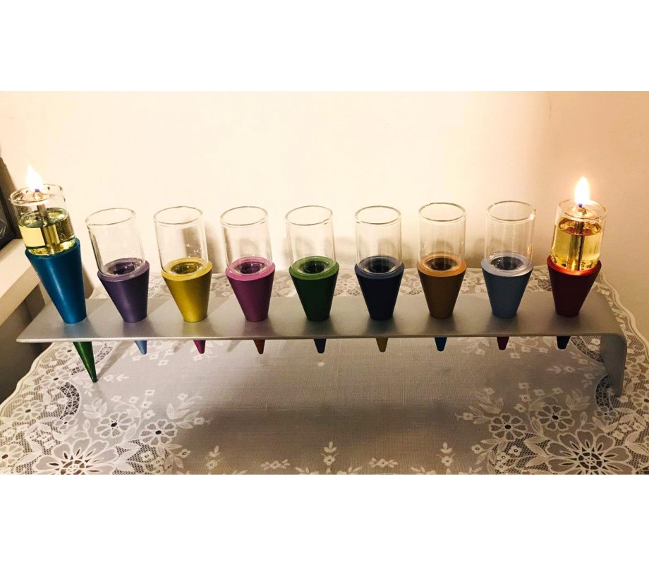 Multicolored Anodized Aluminum Cones Hanukkah Menorah - Yair Emanuel
