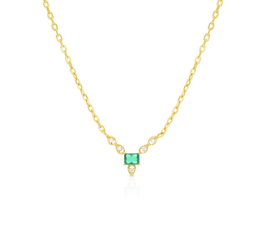 Necklace with Green and White Zircons Pendant – Choose Plated Yellow or Rose Gold