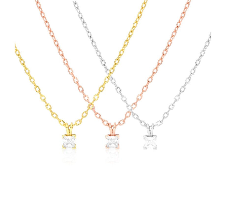 Necklace with Green and White Zircons Pendant – Choose Plated Yellow or Rose Gold