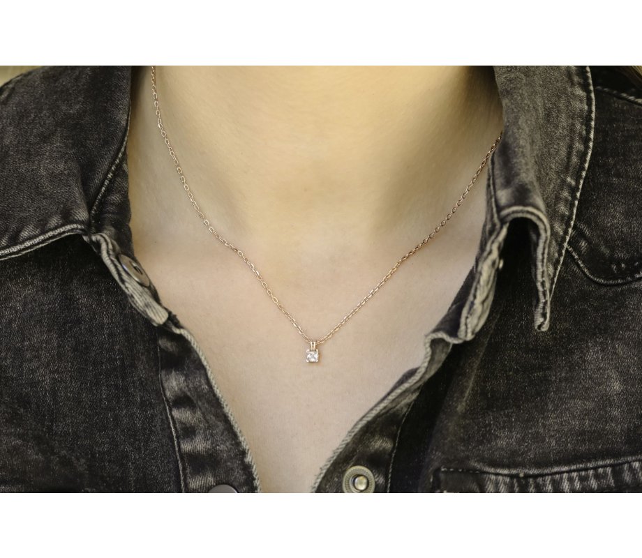 Necklace with Green and White Zircons Pendant – Choose Plated Yellow or Rose Gold