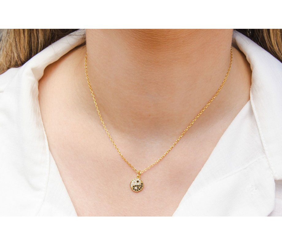 Necklace with Ying Yang Zircon Pendant – In Sterling Silver, Yellow Gold or Rose Gold