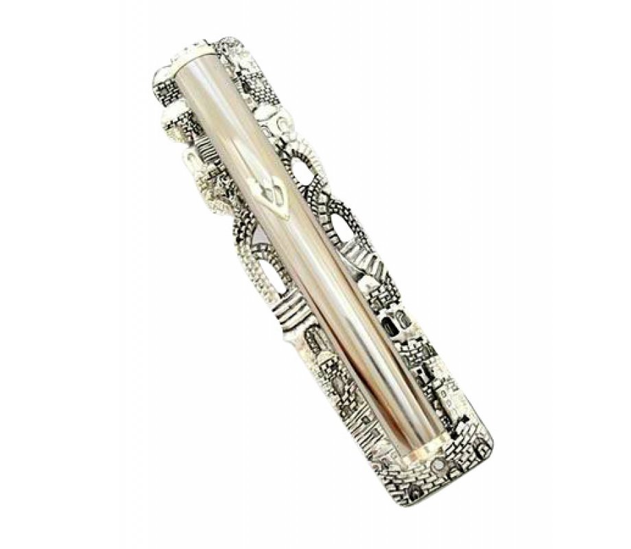 Old City of Jerusalem Silver Plate Mezuzah Case