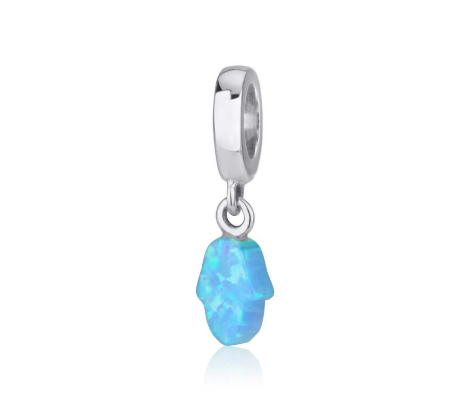 Opal Hamsa Charm in Silver
