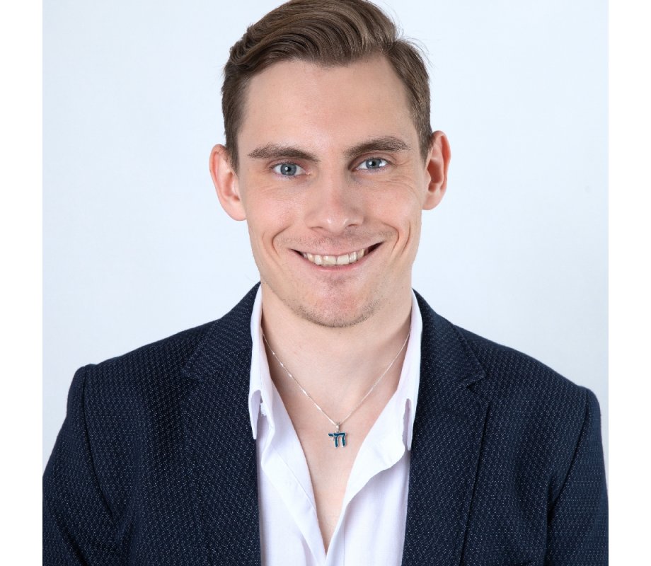 Pendant Necklace, Blue enamel Chai Letters - Sterling Silver