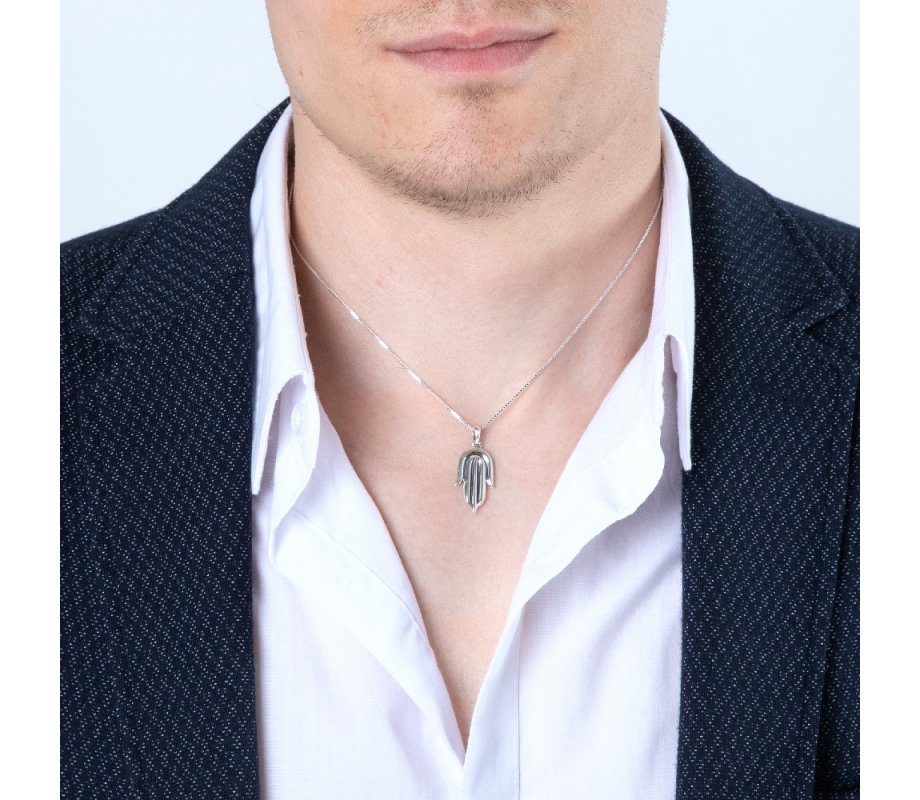 Pendant Necklace, Contemporary Style Hamsa Hand – Sterling Silver