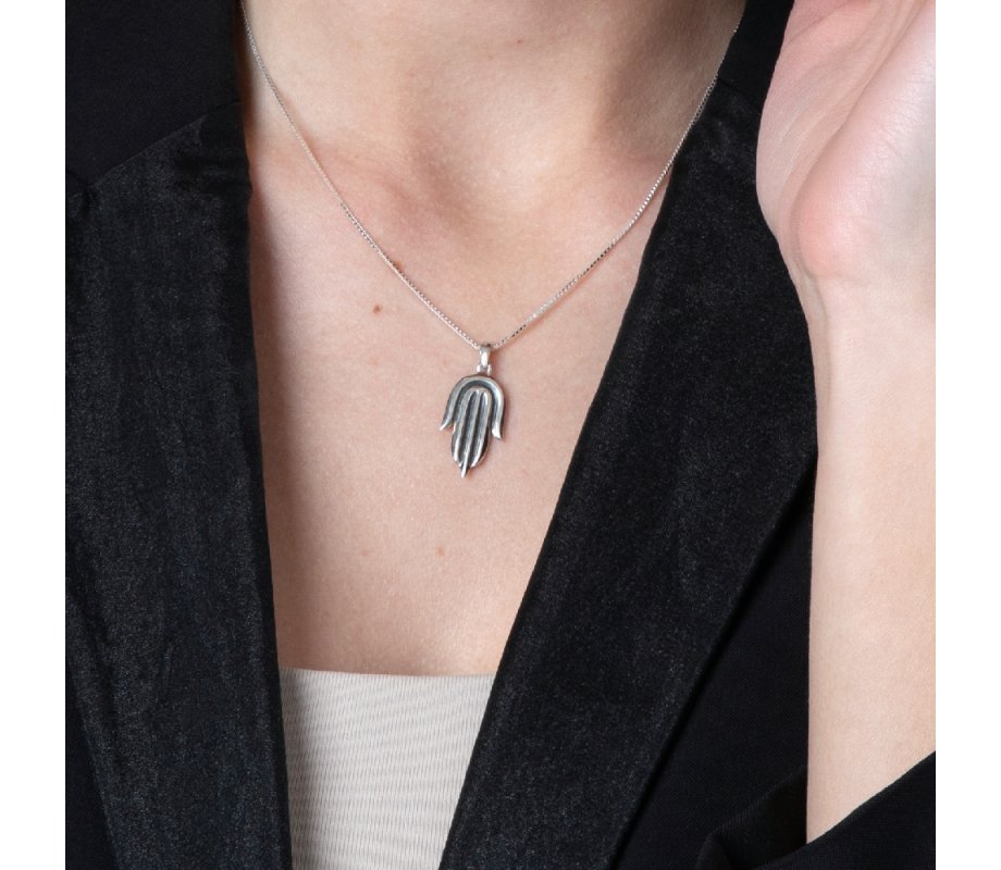 Pendant Necklace, Contemporary Style Hamsa Hand – Sterling Silver