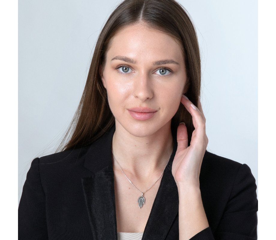 Pendant Necklace, Contemporary Style Hamsa Hand – Sterling Silver