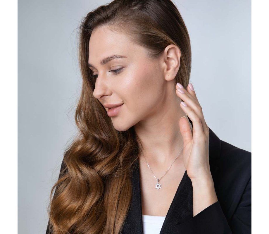 Pendant Necklace, Star of David with Zircon Crystals - Sterling Silver