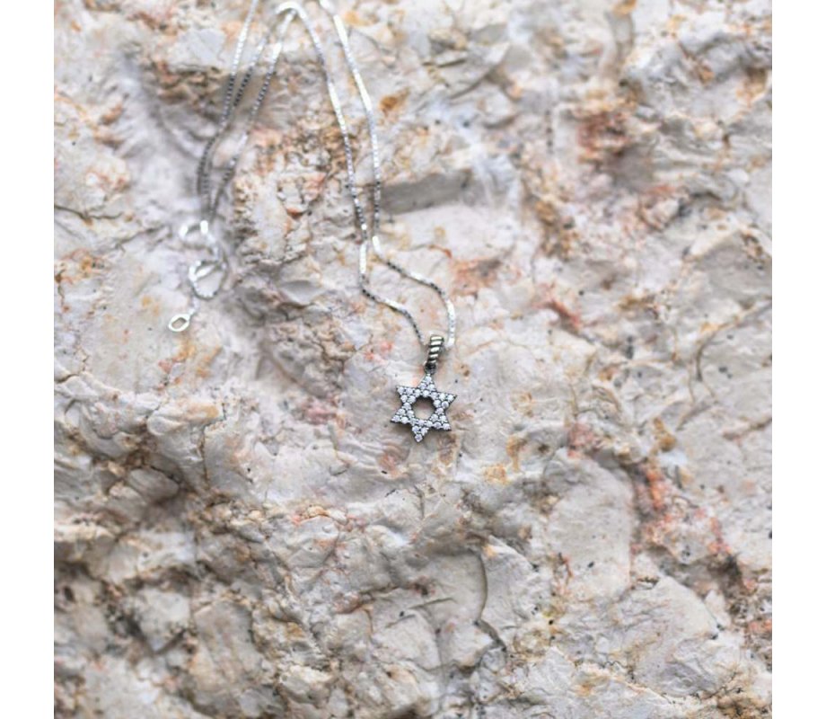 Pendant Necklace, Star of David with Zircon Crystals - Sterling Silver