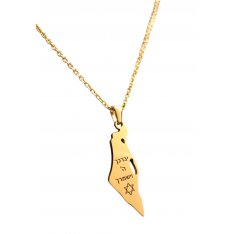 Pendant Necklace with Kohen Blessing Words on Israel Map - Gold Stainless Steel