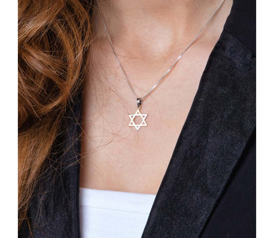 Pendant Necklace with Stars of David - Sterling Silver and Gold Plate