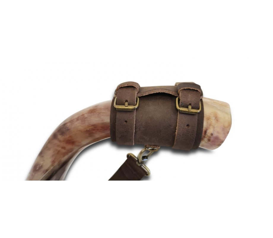 Personalized Leather Shoulder Sling with Custom Name for Carrying Kudu Horn Yemenite Shofar
