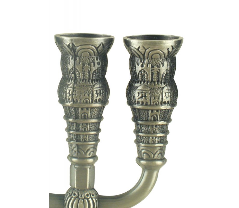 Pewter Seven Branch Menorah, Jerusalem Images - Choice 5.3