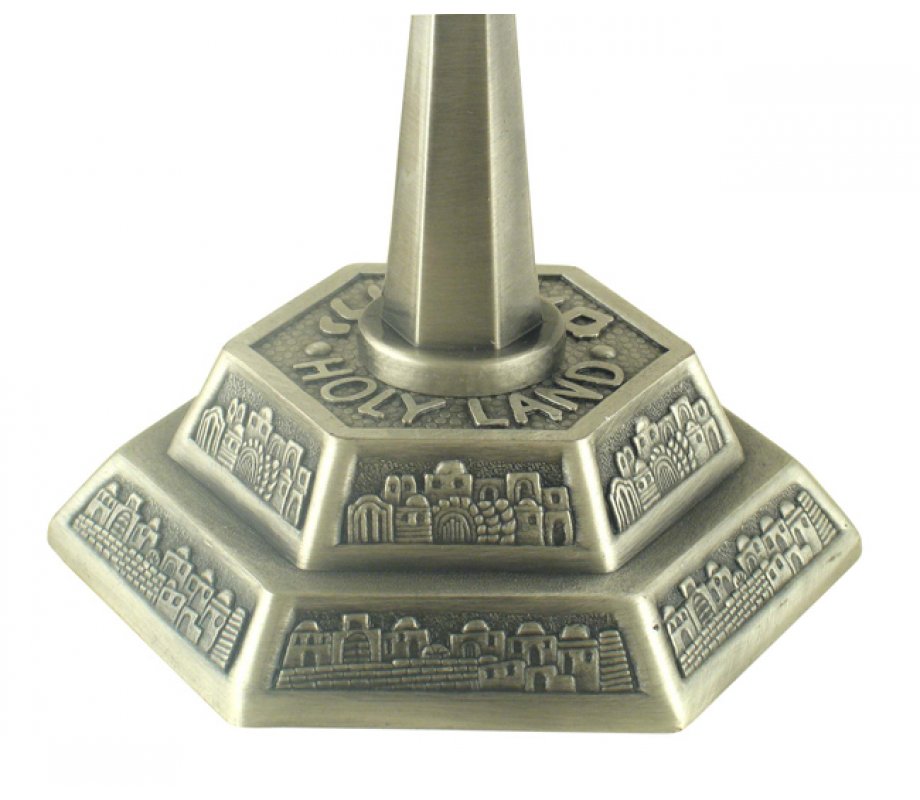 Pewter Seven Branch Menorah, Jerusalem Images - Choice 5.3