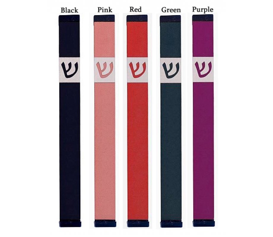 Pillar Mezuzah Case with Angular Shin in Dark Colors at 7 Inches High - Agayof