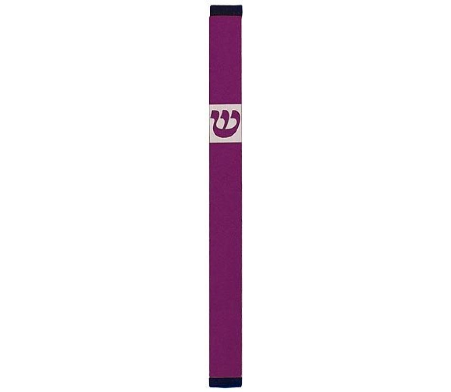Pillar Mezuzah Case with Curving Shin, Dark Colors at 7 Inches Height - Agayof