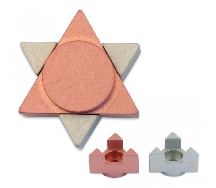 Pink Anodized Aluminum Travel Shabbat Candlesticks, Star Of David - Avner Agayof