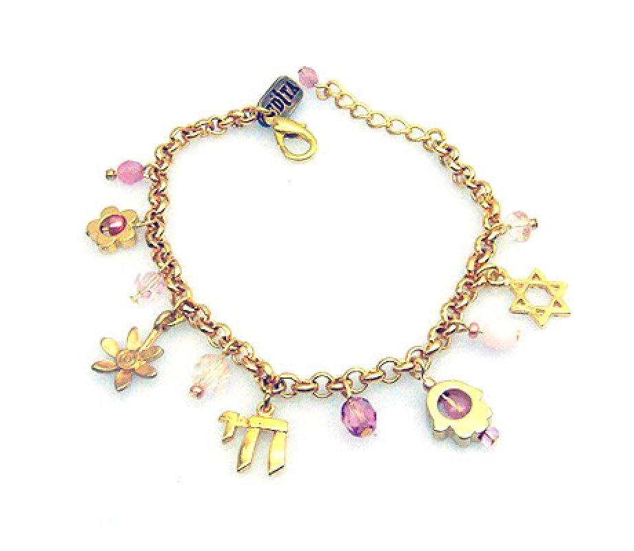 Pink Judaica Charm Bracelet