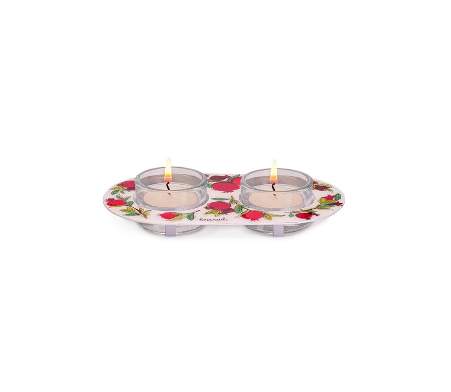Pomegranate Design Glass and Metal Candle Holders for Tea Lights - Yair Emanuel