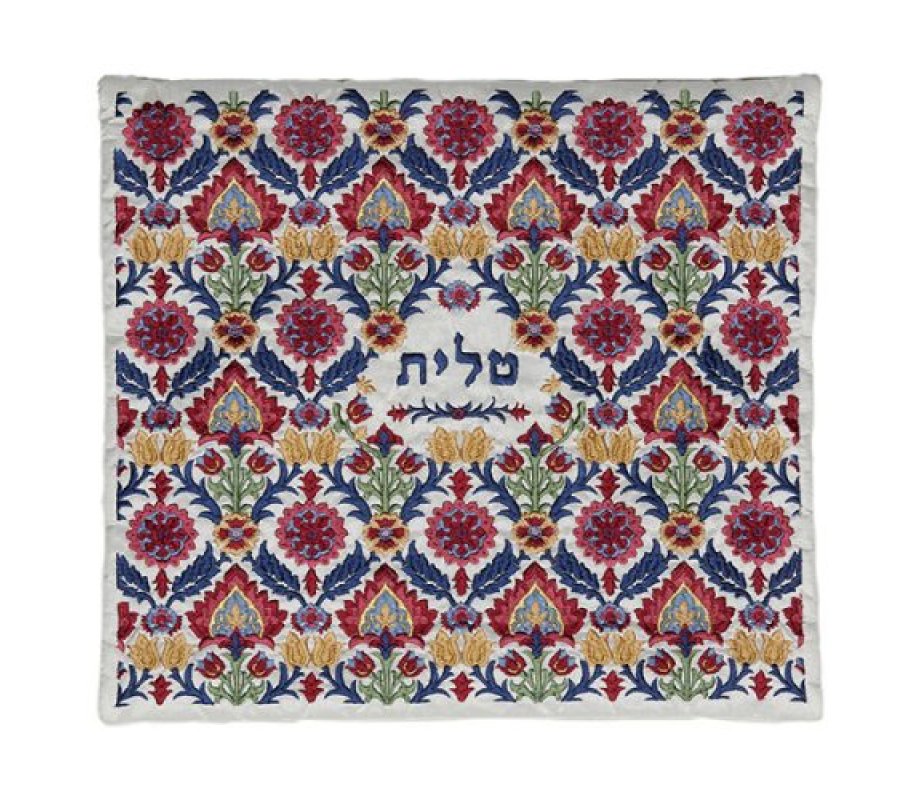 Prayer Shawl and Tefillin Bag with Embroidered Floral Design, Colorful - Yair Emanuel