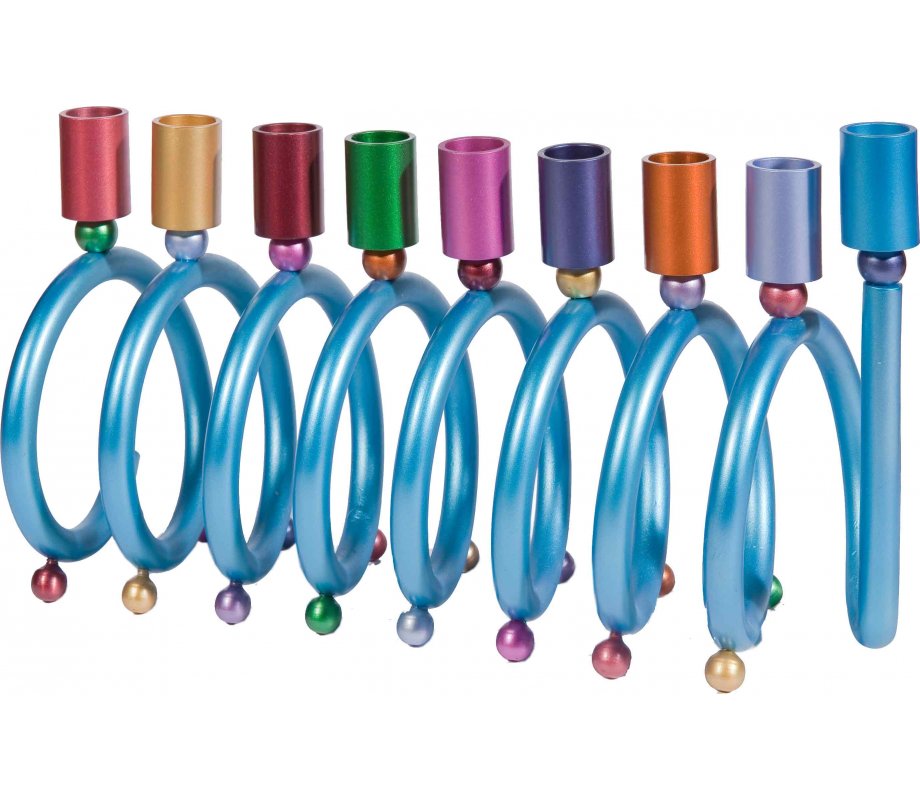 Rainbow Colors Anodized Aluminum Spiral Hanukkah Menorah - Yair Emanuel
