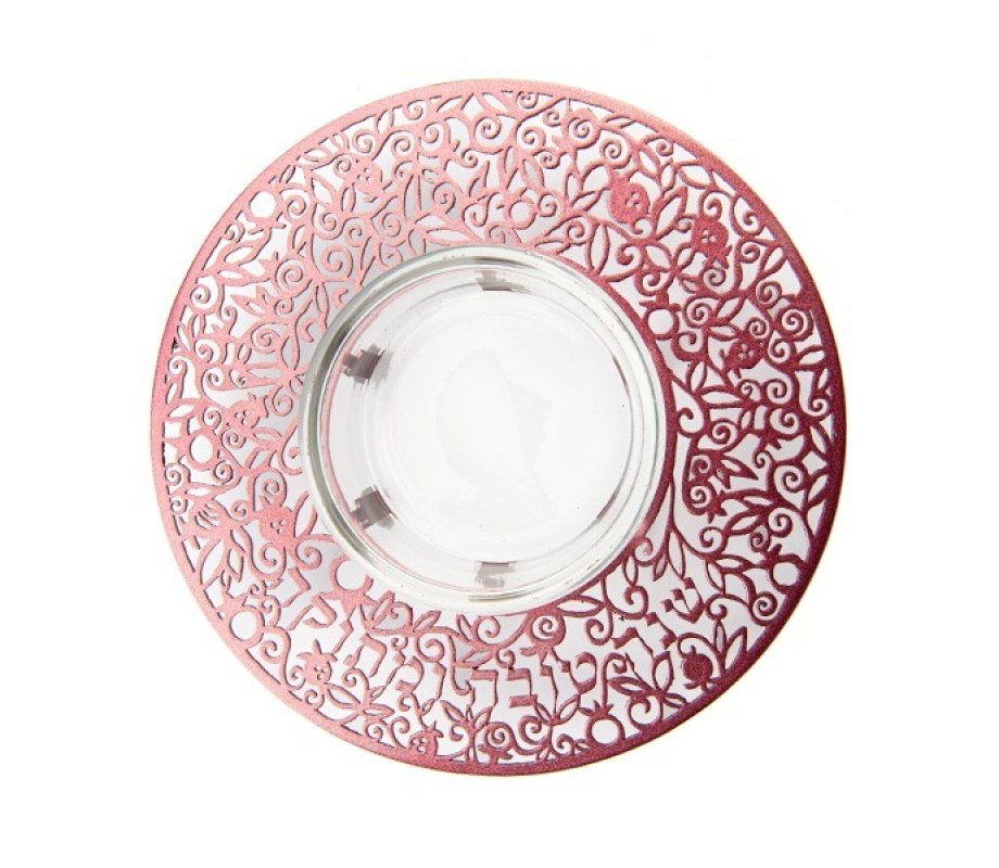 Raised Honey Dish with Cutout Shanah Tovah and Pomegranates, Maroon - Yair Emanuel