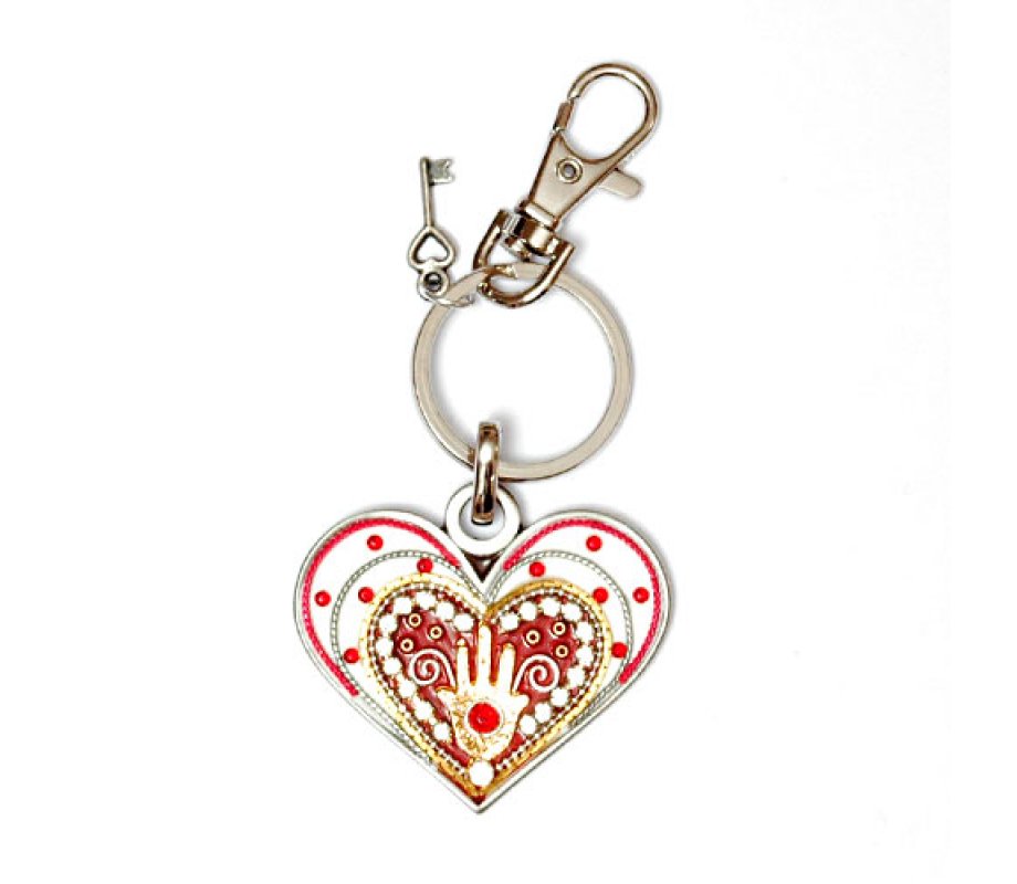 Red Heart with Hamsa keychain - Ester Shahaf