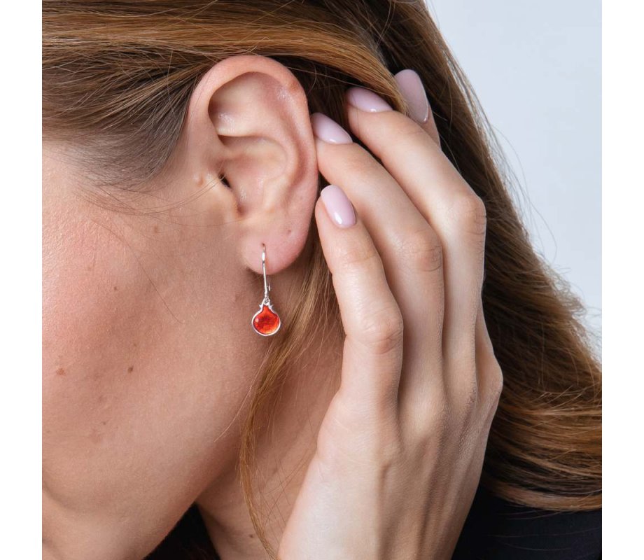 Red Pomegranates Dangle Earrings - Sterling Silver