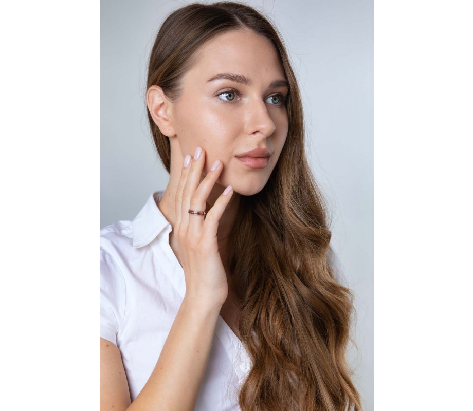 Ring in Sterling Silver with Shema Yisrael on Red Enamel Band – English and Hebrew