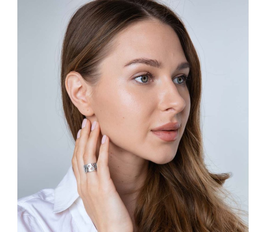 Ring of Sterling Silver with Cutout Stars of David and Glittering Menorahs