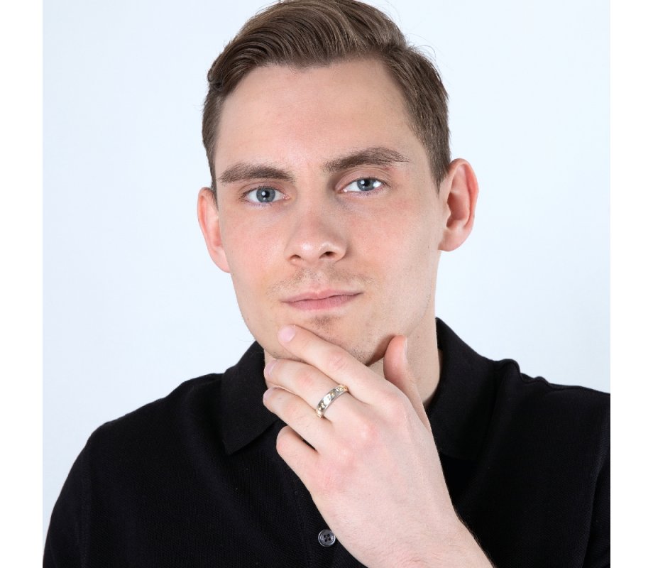 Ring of Sterling Silver with Embossed Gold Plated Ani Ledodi Hebrew and English