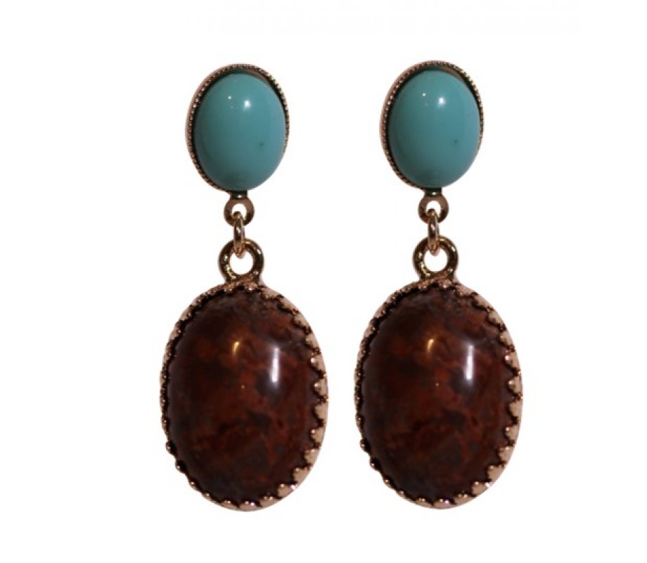 Rose Gold Post Drop Earrings with Turquoise and Semi-Precious Gems - Amaro
