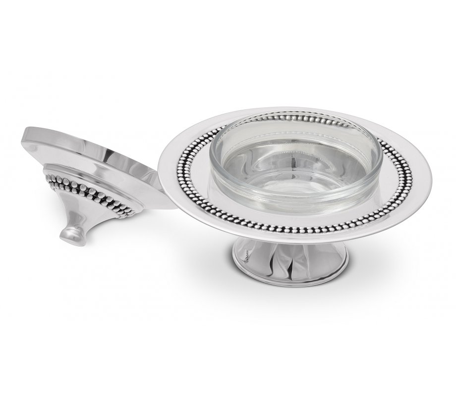 Rosh Hashanah Honey Dish on Pedestal with Bead Design - 925 Sterling Silver