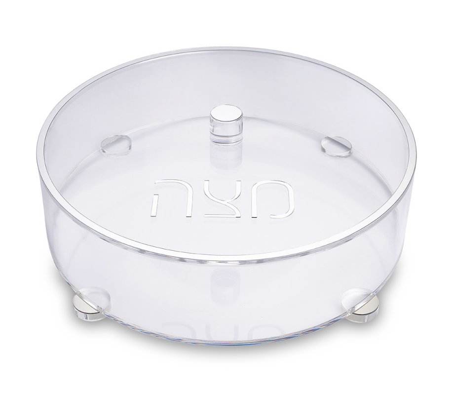Round Lucite Passover Shmurah Matzah Holder With Silver Accents