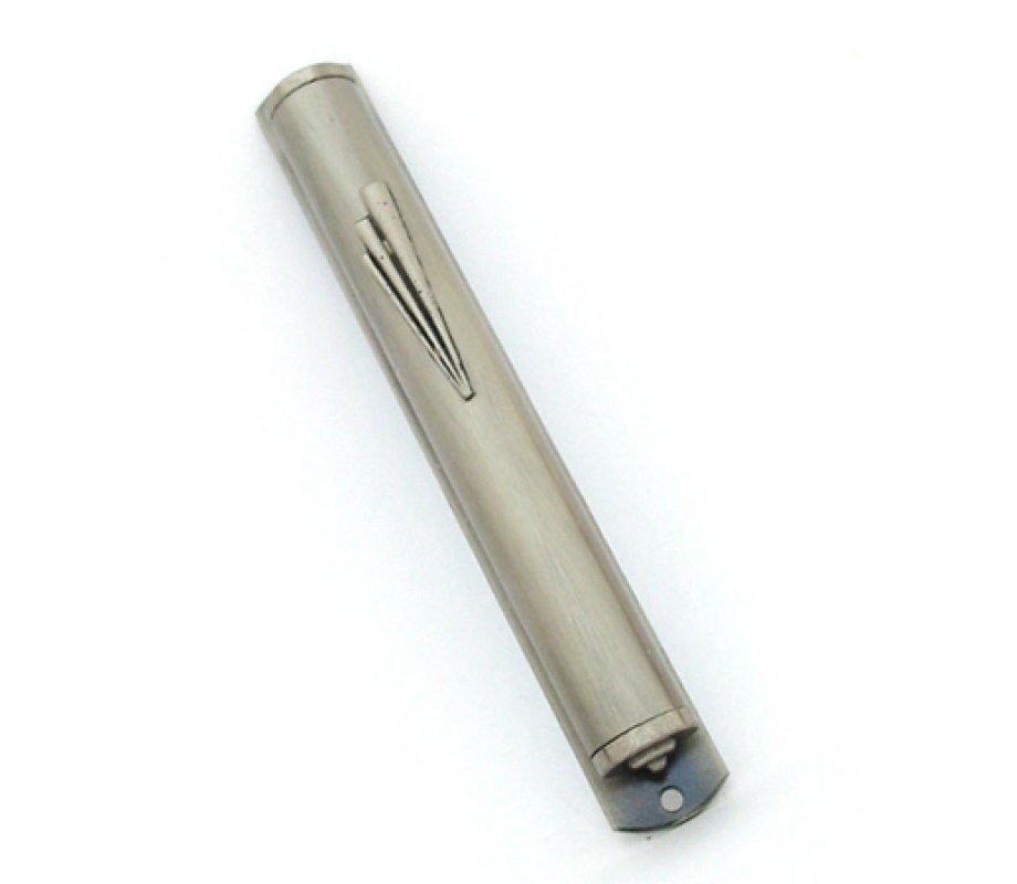 Rounded Mezuzah Case of Smooth Silver Pewter – Elongated Shin