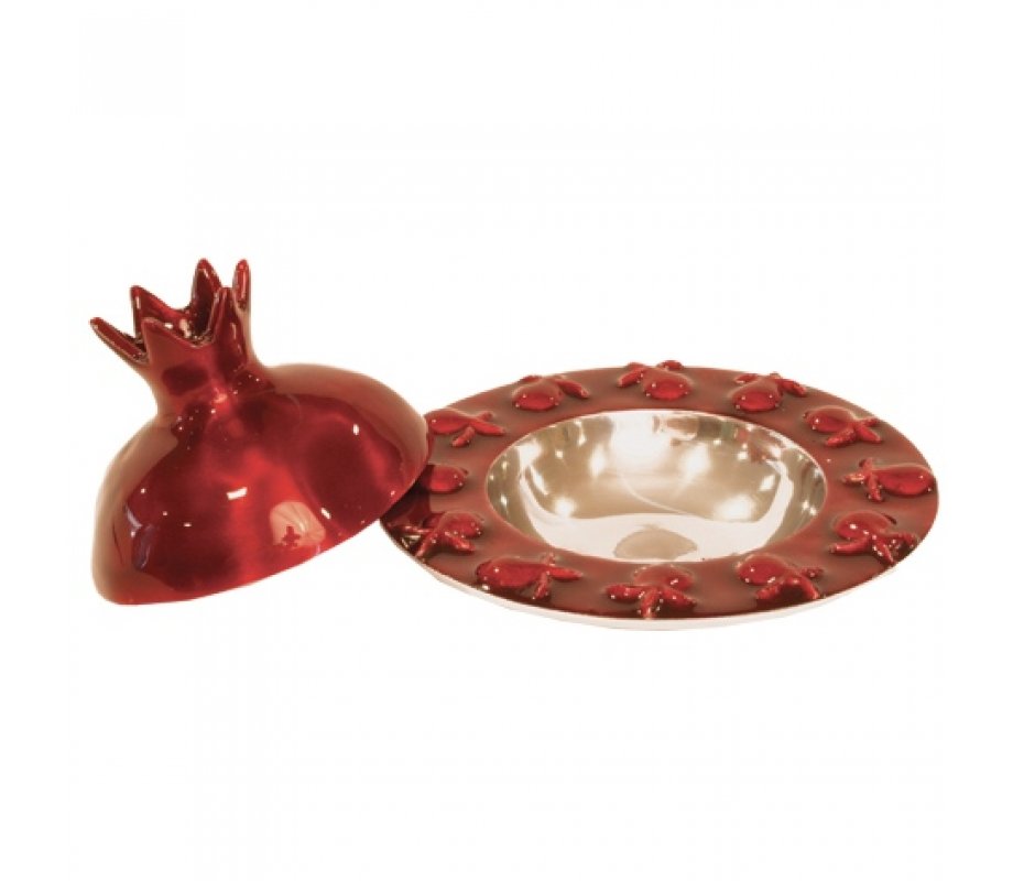 Ruby Red Anodized Aluminum Honey Dish with Pomegranate Cover - Yair Emanuel