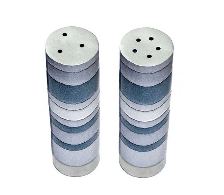 Salt and Pepper Shakers, Anodized Aluminum with Gray Rings - Yair Emanuel