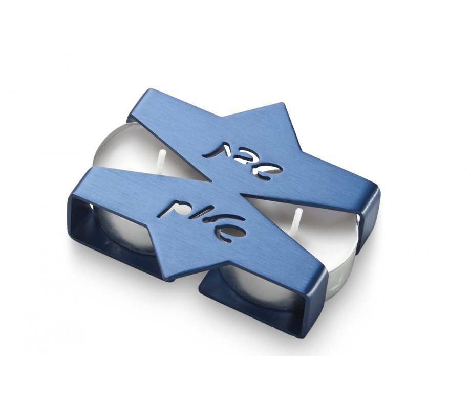 Shabbat Shalom Travel Candlesticks Star of David Design, Blue - Adi Sidler