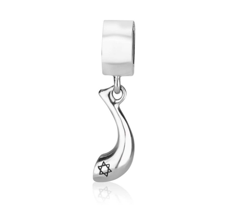 Shofar Bracelet Charm with Star of David Decoration - Sterling Silver