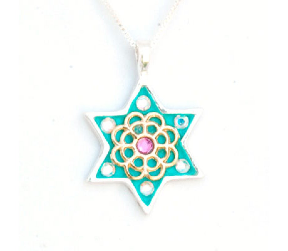 Silver Flower Star of David necklace by Ester Shahaf