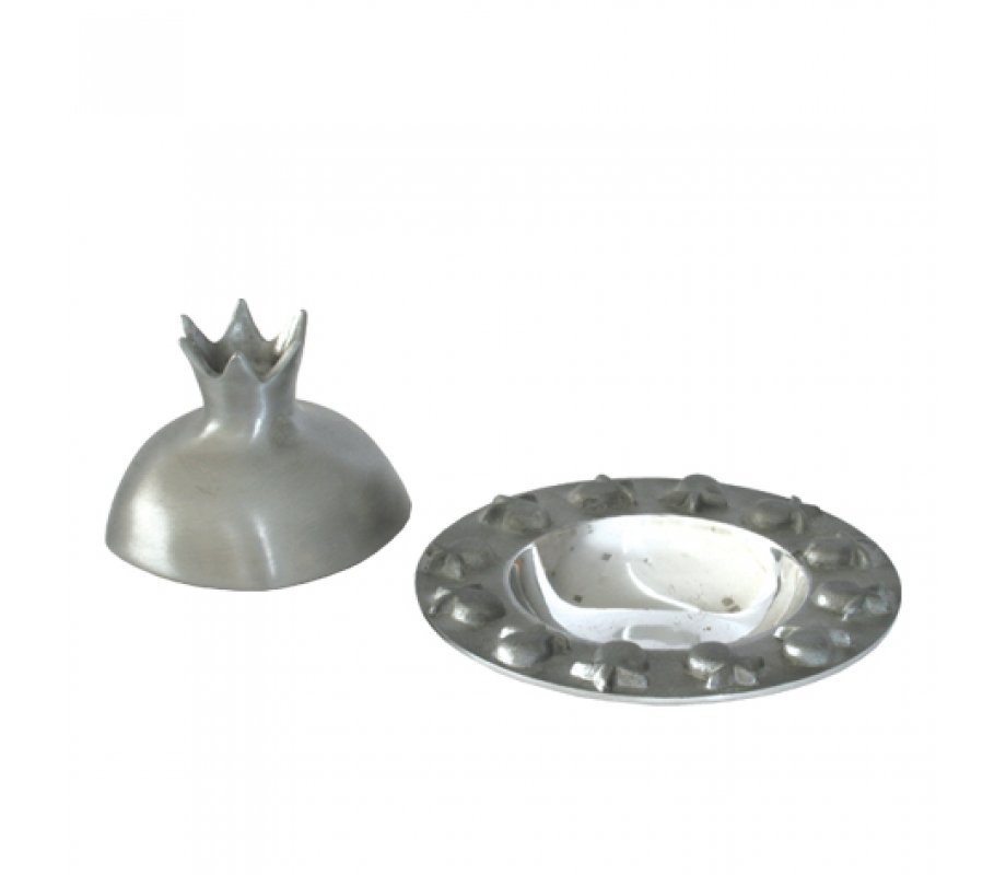 Silver Gray Anodized Aluminum Honey Dish with Pomegranate Cover - Yair Emanuel
