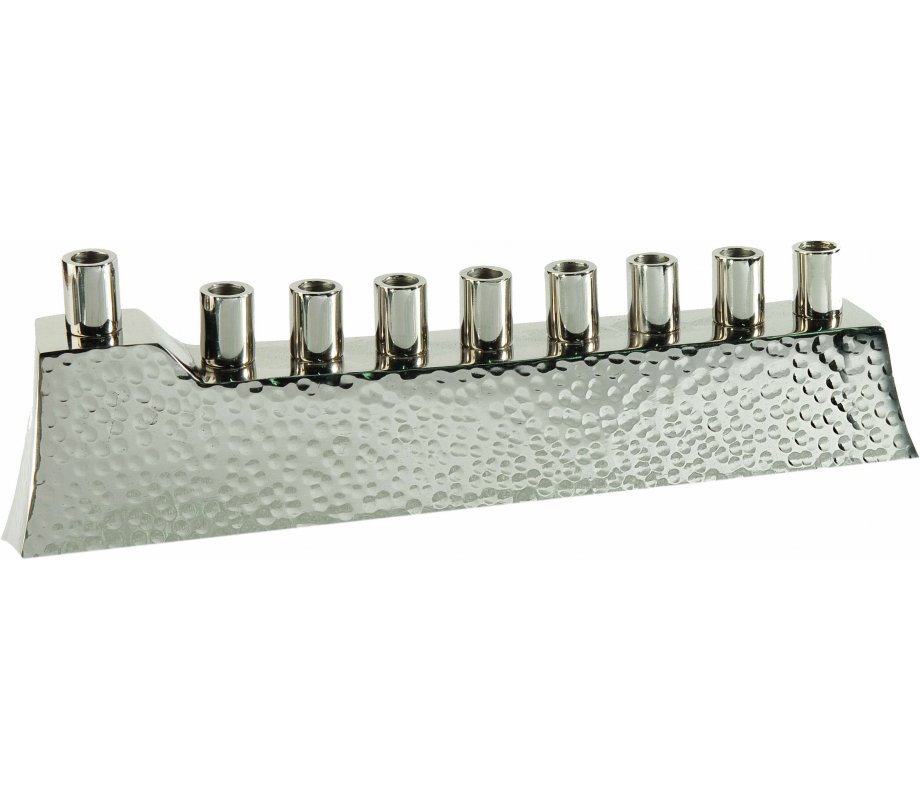 Silver Hammered Anodized Aluminum Hanukkah Menorah - Yair Emanuel