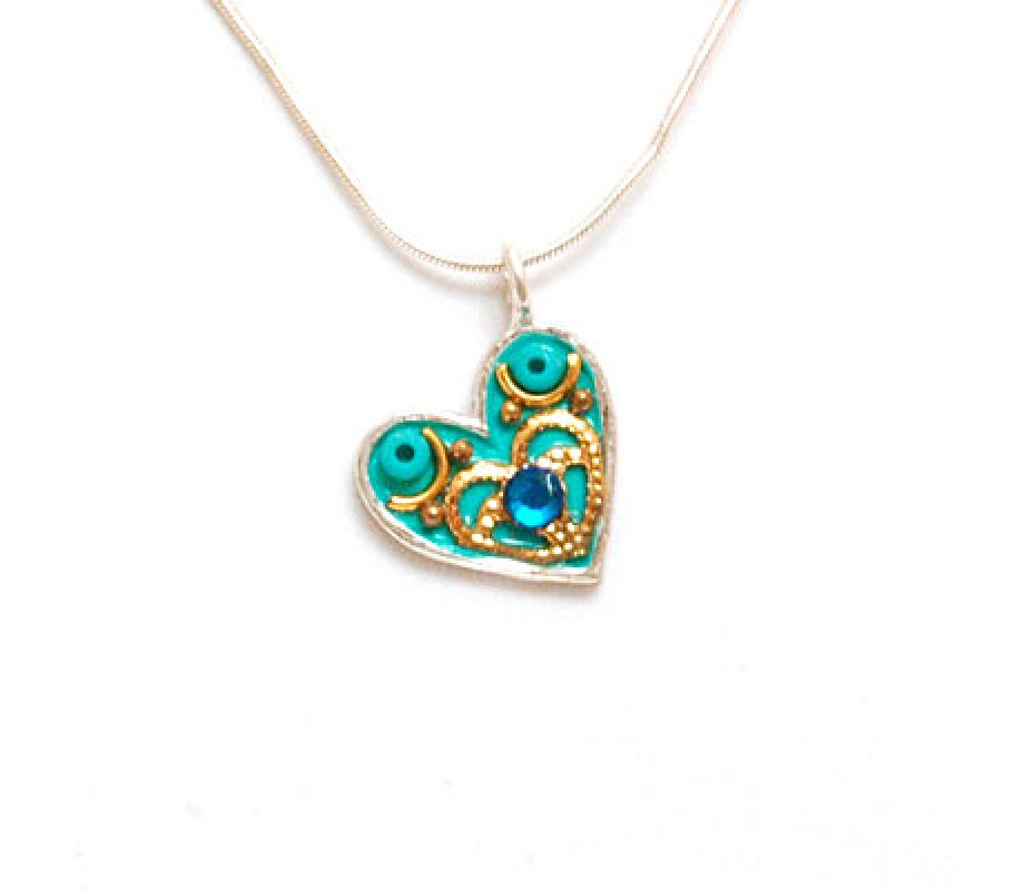 Silver Heart Necklace in Turquoise - Shahaf