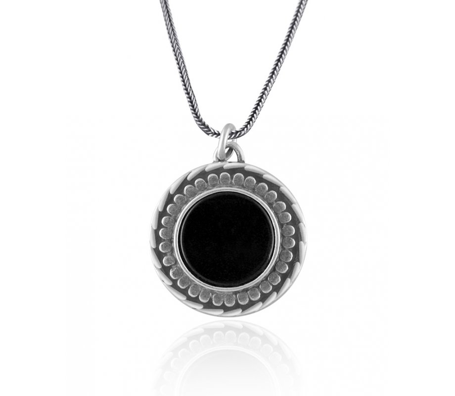 Silver and Onyx Ana Bekoach Pendant by Golan Studio