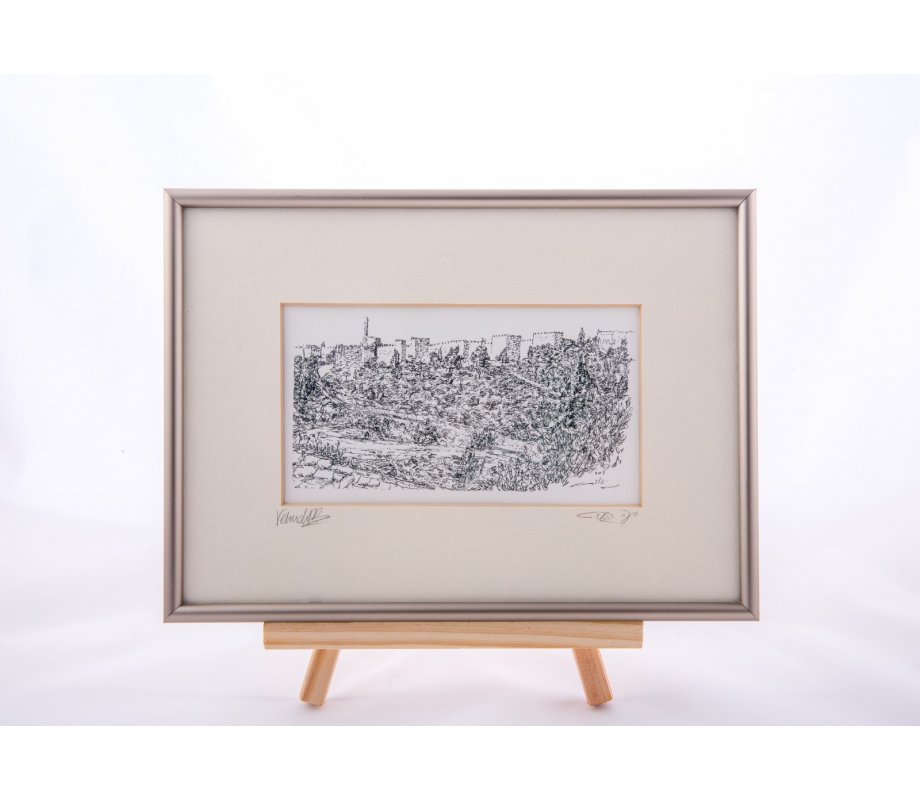 Sketch Print of Mount Zion, Jerusalem Walls and Tower of David - YehuditsArt